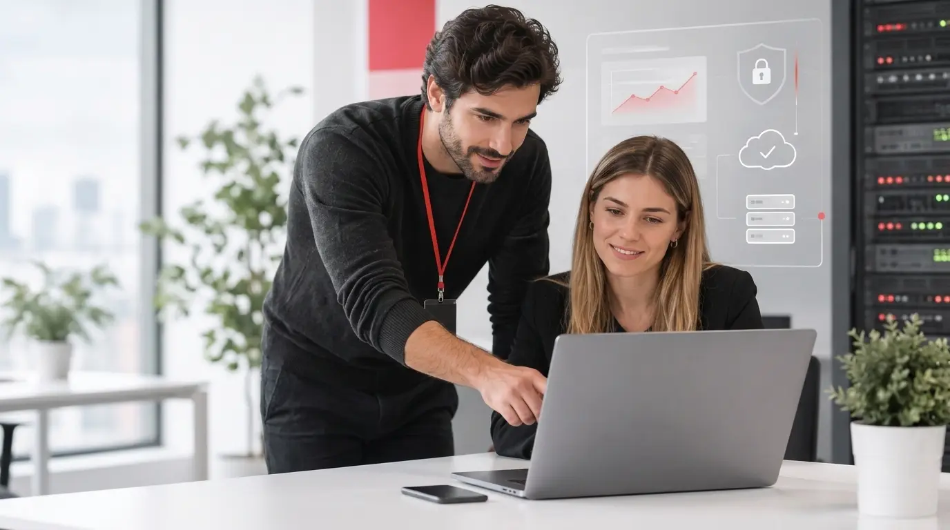 Dos personas mirando una computadora