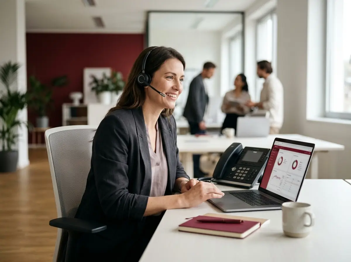 mujer trabajando en centralita virtual