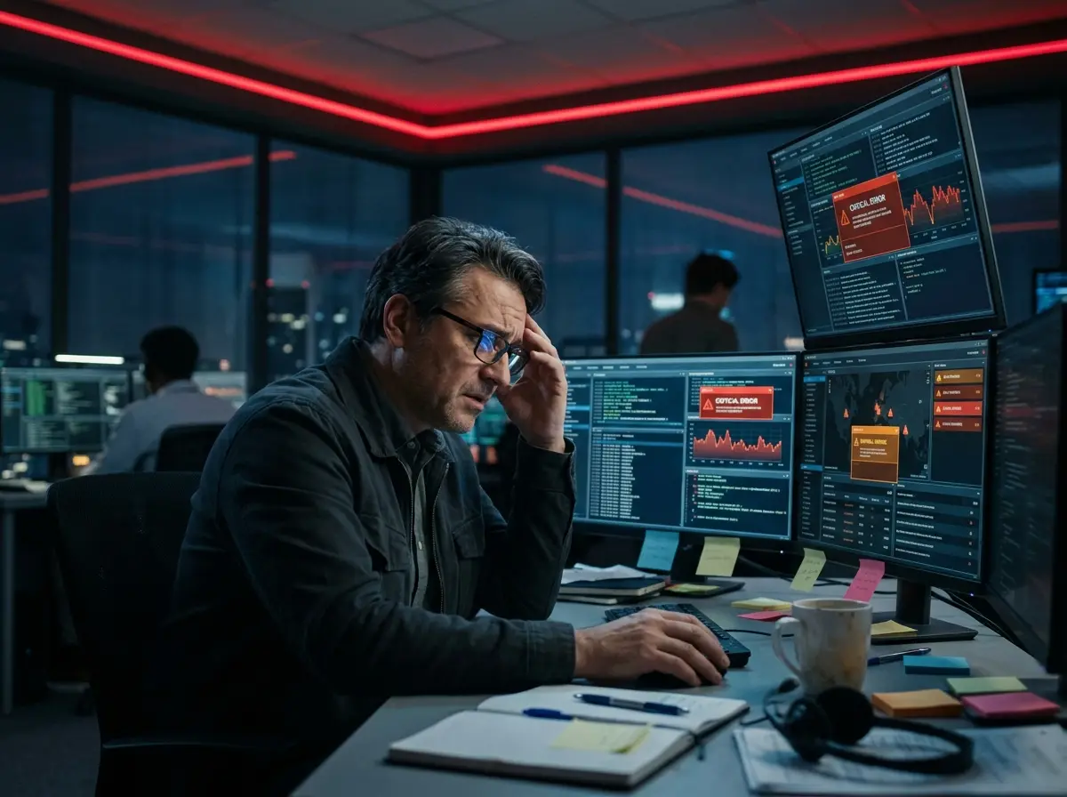 Persona preocupada por problemas de IT